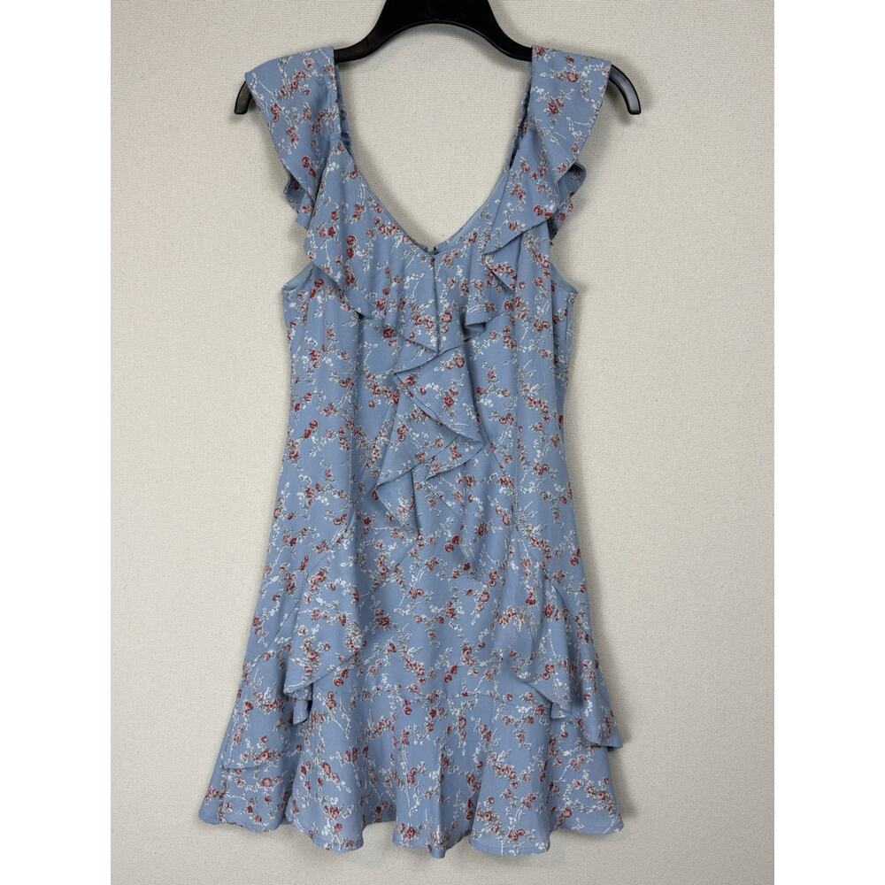 Lulus Dress S Mini Blue Floral Print Sleeveless Ruffle Trim Dainty Feminine